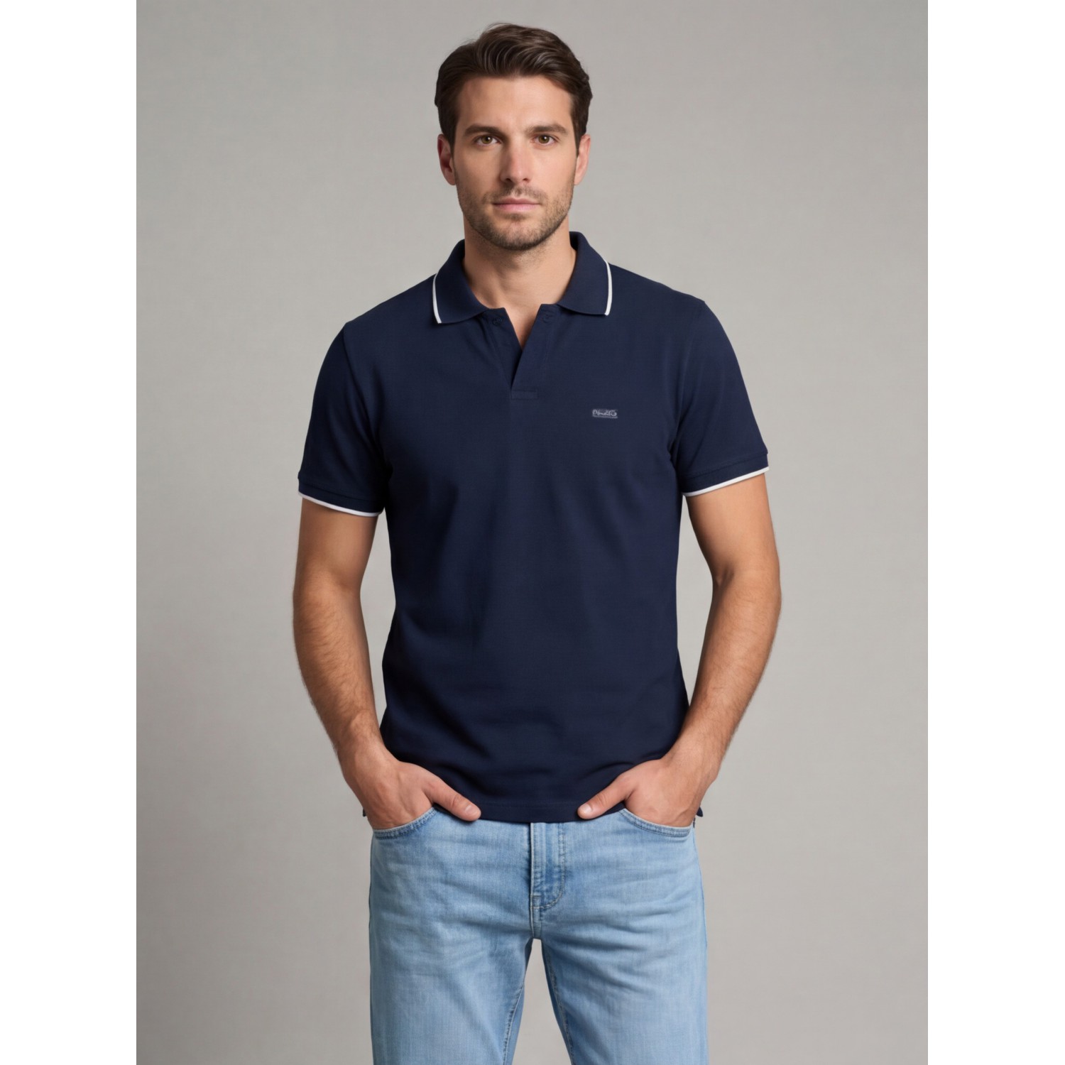 Life Style Butiken Ανδρική κοντομάνικη μπλούζα με γιακά Polo χωρίς κουμπιά LS12631080 Navy