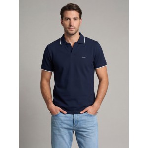 Life Style Butiken Ανδρική κοντομάνικη μπλούζα με γιακά Polo χωρίς κουμπιά LS12631080 Navy