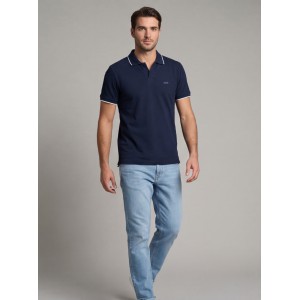 Life Style Butiken Ανδρική κοντομάνικη μπλούζα με γιακά Polo χωρίς κουμπιά LS12631080 Navy