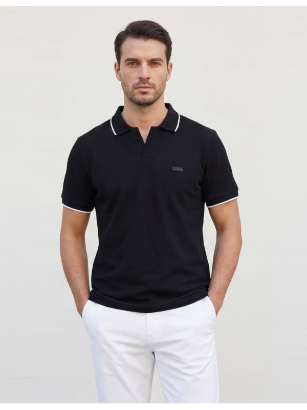 Life Style Butiken Ανδρική κοντομάνικη μπλούζα Polo με γιακά χωρίς κουμπιά LS12631080 Black