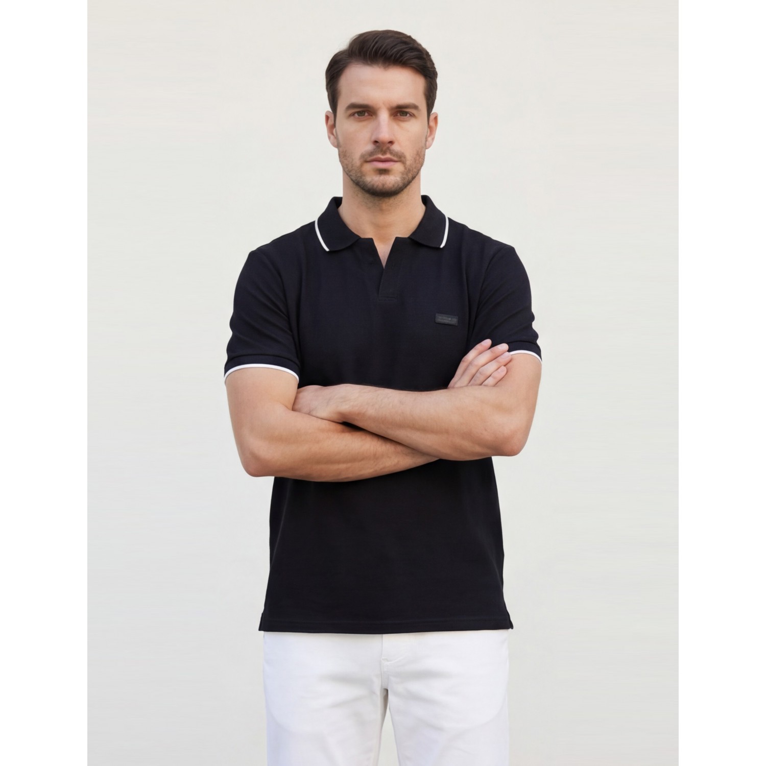 Life Style Butiken Ανδρική κοντομάνικη μπλούζα Polo με γιακά χωρίς κουμπιά LS12631080 Black