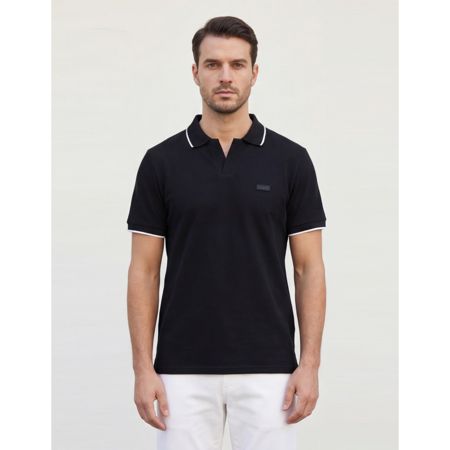 Life Style Butiken Ανδρική κοντομάνικη μπλούζα Polo με γιακά χωρίς κουμπιά LS12631080 Black