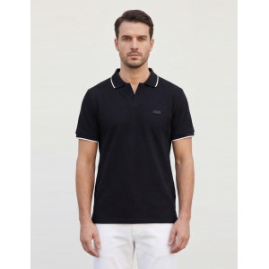 Life Style Butiken Ανδρική κοντομάνικη μπλούζα Polo με γιακά χωρίς κουμπιά LS12631080 Black