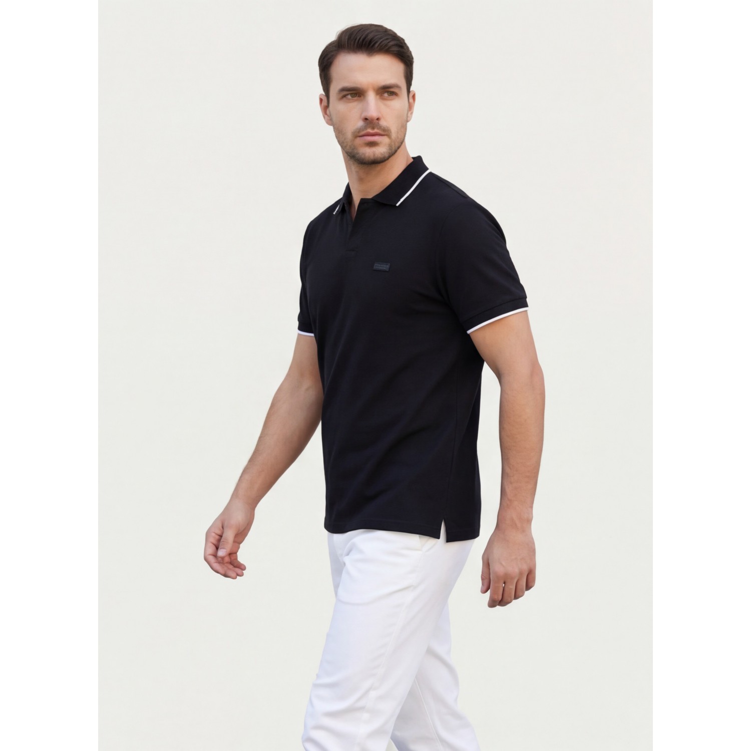 Life Style Butiken Ανδρική κοντομάνικη μπλούζα Polo με γιακά χωρίς κουμπιά LS12631080 Black