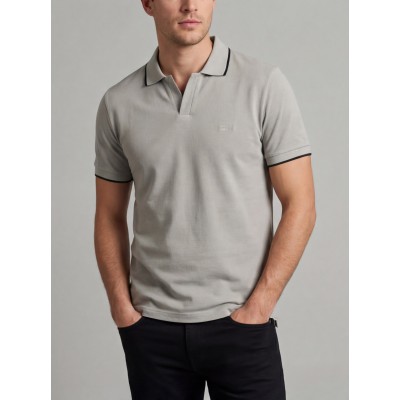 Life Style Butiken Ανδρική κοντομάνικη μπλούζα Polo με γιακά χωρίς κουμπιά LS12631080 Γκρι