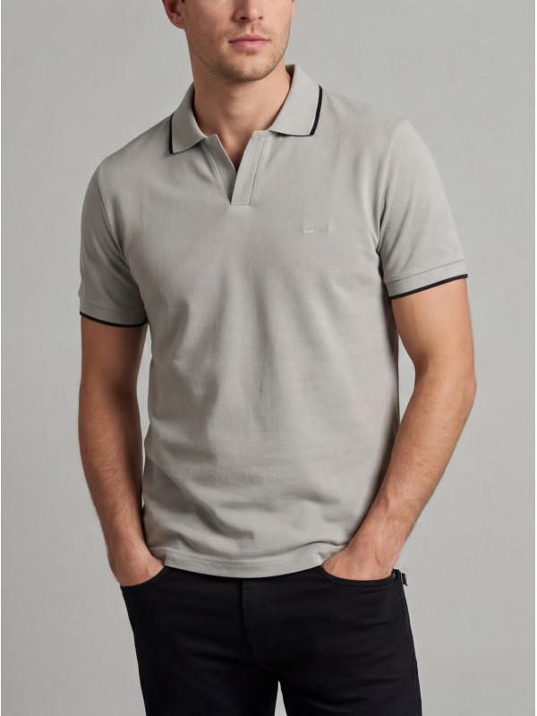 Life Style Butiken Ανδρική κοντομάνικη μπλούζα Polo με γιακά χωρίς κουμπιά LS12631080 Γκρι