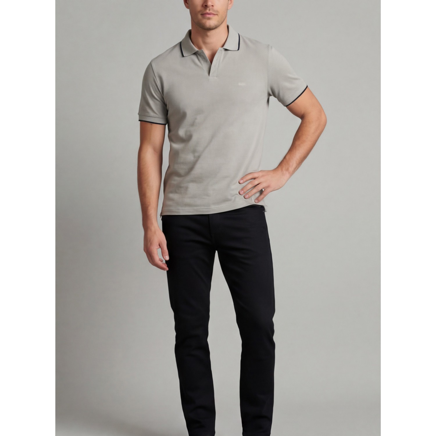 Life Style Butiken Ανδρική κοντομάνικη μπλούζα Polo με γιακά χωρίς κουμπιά LS12631080 Γκρι