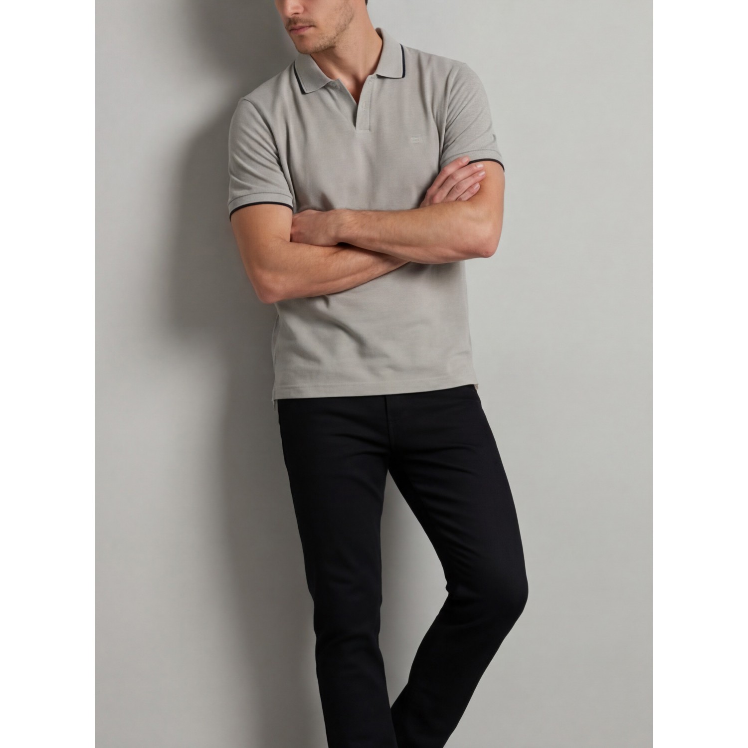 Life Style Butiken Ανδρική κοντομάνικη μπλούζα Polo με γιακά χωρίς κουμπιά LS12631080 Γκρι