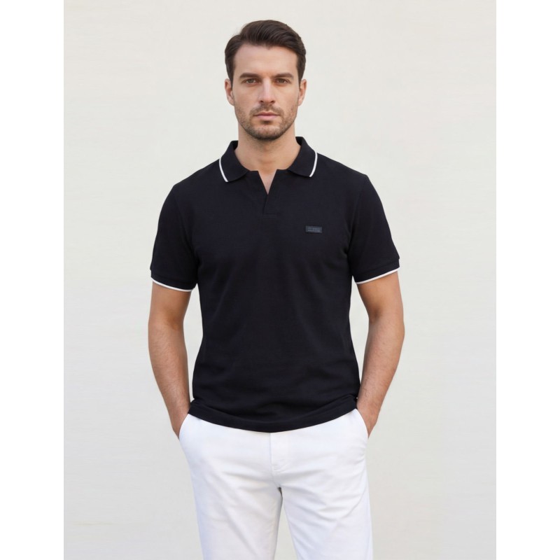 Life Style Butiken Ανδρική κοντομάνικη μπλούζα Polo με γιακά χωρίς κουμπιά LS12631080 Black Ανδρικά