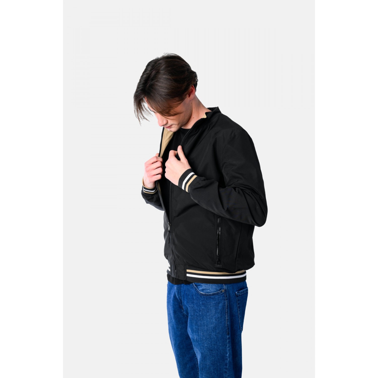 Life Style Butiken Ανδρικό λεπτό μπουφάν διπλής όψεως LS12548201 Black