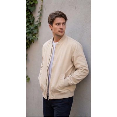 Life Style Butiken Ανδρικό λεπτό βαμβακερό μπουφάν LS12648201 Beige