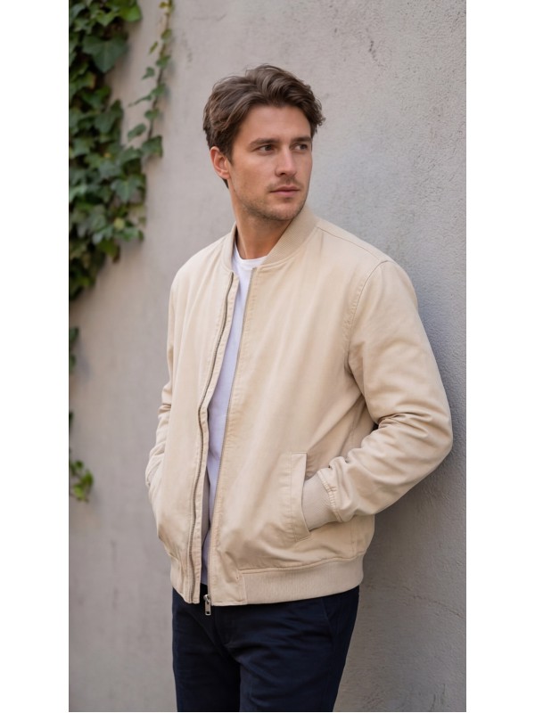 Life Style Butiken Ανδρικό λεπτό βαμβακερό μπουφάν LS12648201 Beige