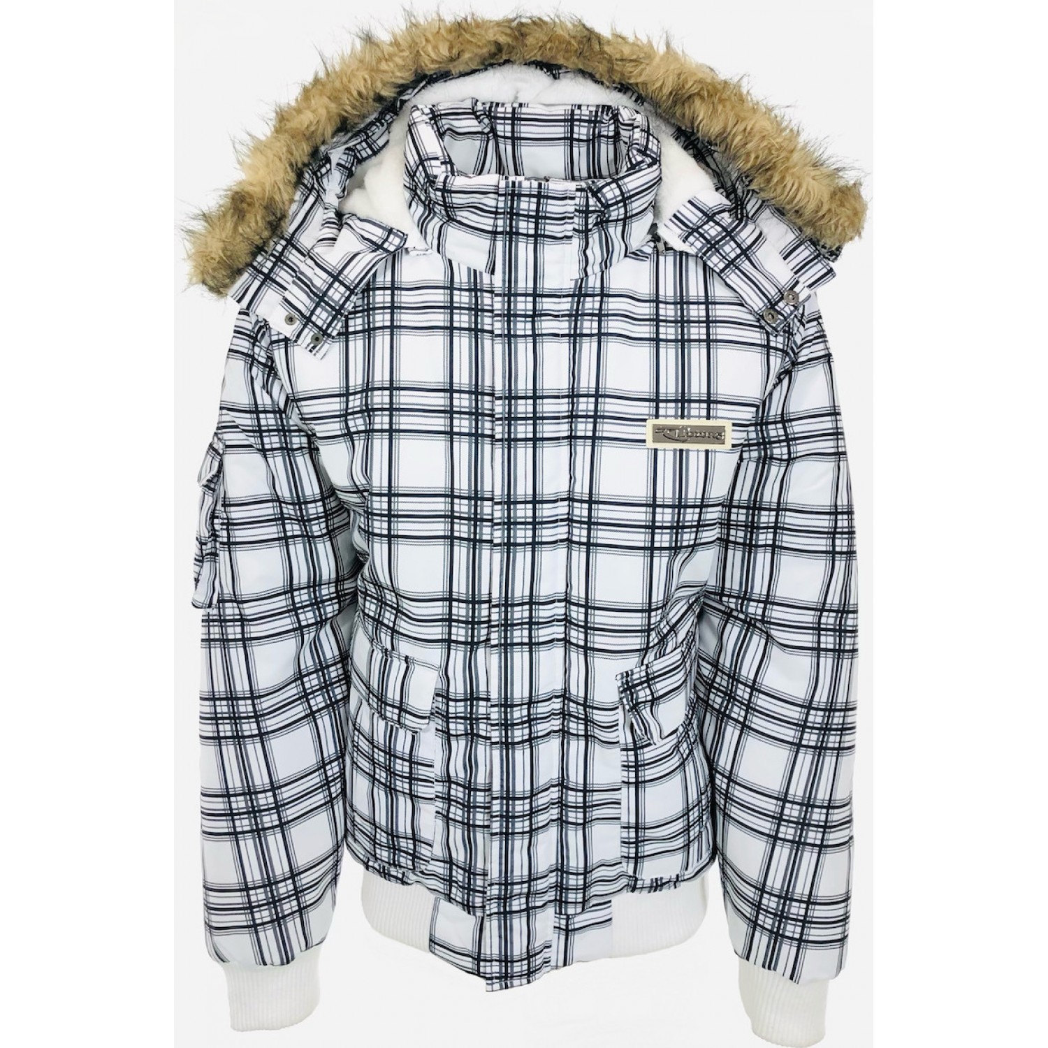 Life Style Butiken Ανδρικό Μπουφάν με κουκούλα λευκό καρό με γούνα στην κουκούλα LS18600D