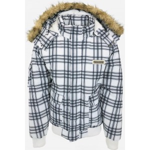 Life Style Butiken Ανδρικό Μπουφάν με κουκούλα λευκό καρό με γούνα στην κουκούλα LS18600D