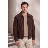 Life Style Butiken Ανδρικό Suede Μπουφάν Bomber με Γιακά LS12504D Καφέ Σκούρο (Slim Fit) 1
