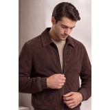 Life Style Butiken Ανδρικό Suede Μπουφάν Bomber με Γιακά LS12504D Καφέ Σκούρο (Slim Fit) 2