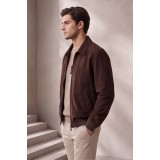 Life Style Butiken Ανδρικό Suede Μπουφάν Bomber με Γιακά LS12504D Καφέ Σκούρο (Slim Fit) 3