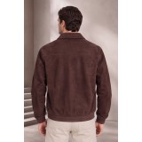 Life Style Butiken Ανδρικό Suede Μπουφάν Bomber με Γιακά LS12504D Καφέ Σκούρο (Slim Fit) 4