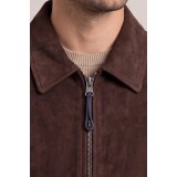 Life Style Butiken Ανδρικό Suede Μπουφάν Bomber με Γιακά LS12504D Καφέ Σκούρο (Slim Fit) 5