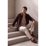 Life Style Butiken Ανδρικό Suede Μπουφάν Bomber με Γιακά LS12504D Καφέ Σκούρο (Slim Fit) 7