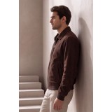 Life Style Butiken Ανδρικό Suede Μπουφάν Bomber με Γιακά LS12504D Καφέ Σκούρο (Slim Fit) 8