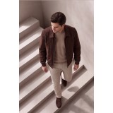 Life Style Butiken Ανδρικό Suede Μπουφάν Bomber με Γιακά LS12504D Καφέ Σκούρο (Slim Fit) 9