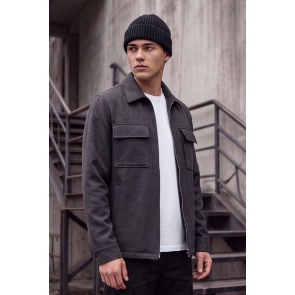 Life Style Butiken Ανδρικό Τζάκετ Overshirt Felted με Φερμουάρ και Τσέπες LS12683230 Ανθρακί 