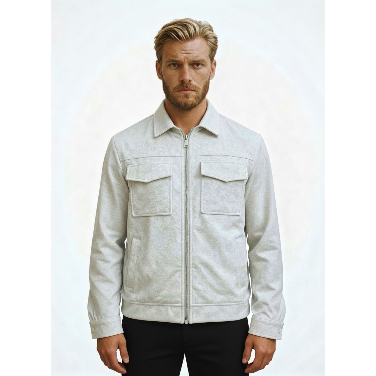 Life Style Butiken Ανδρικό Jacket τύπου Wool με τσέπες με καπάκι μπροστά LS1772322 Beige