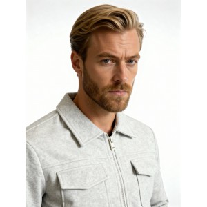 Life Style Butiken Ανδρικό Jacket τύπου Wool με τσέπες με καπάκι μπροστά LS1772322 Beige