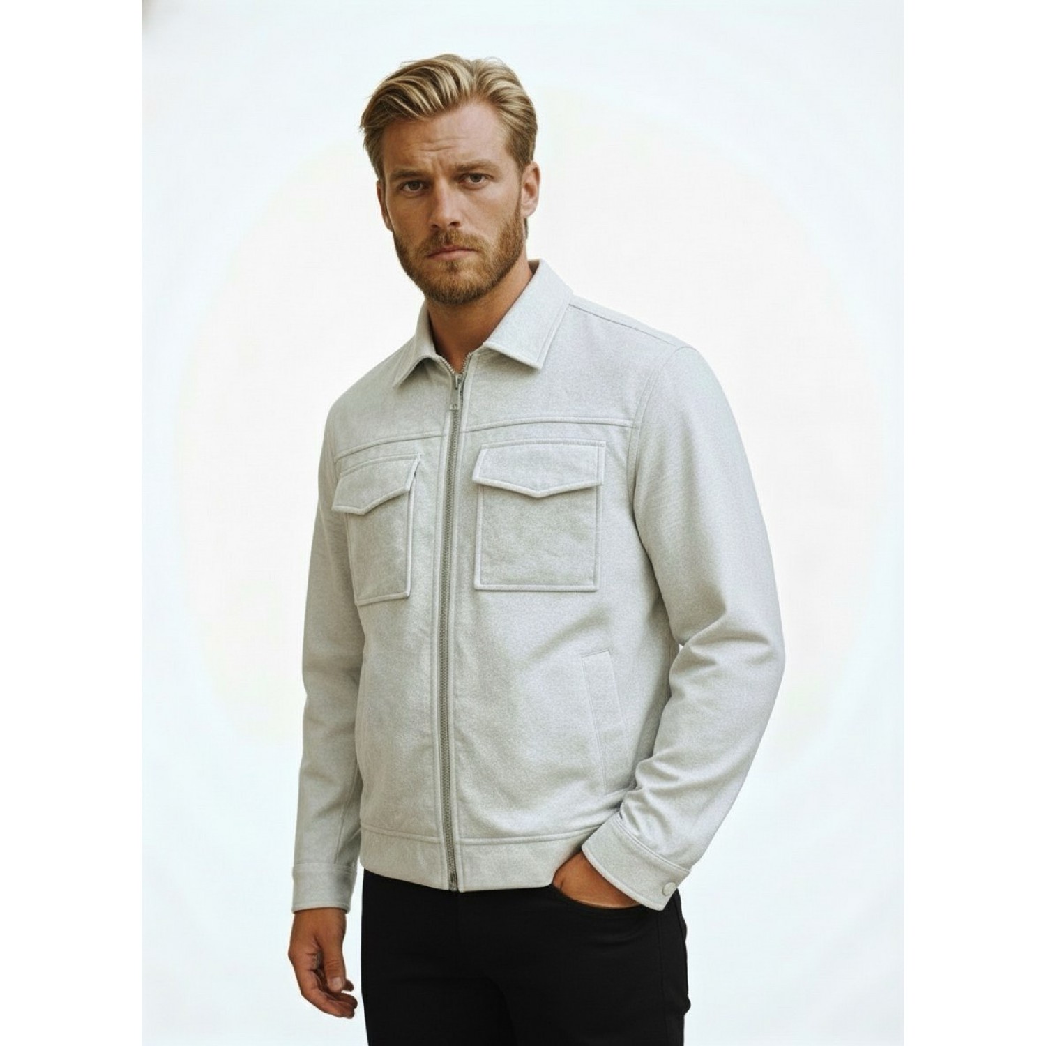 Life Style Butiken Ανδρικό Jacket τύπου Wool με τσέπες με καπάκι μπροστά LS1772322 Beige