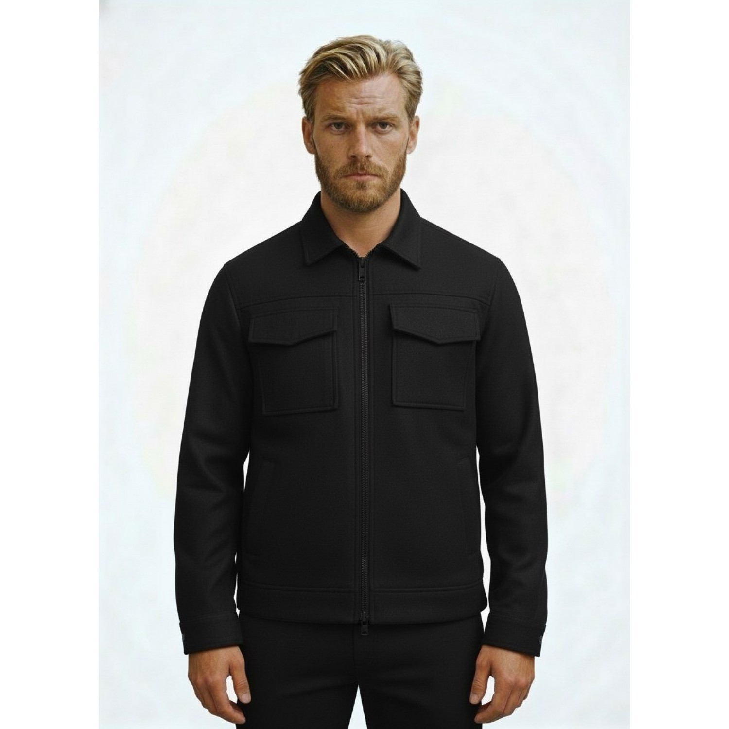 Life Style Butiken Ανδρικό Jacket τύπου Wool με τσέπες με καπάκι μπροστά LS177231 Black