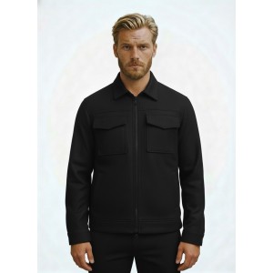 Life Style Butiken Ανδρικό Jacket τύπου Wool με τσέπες με καπάκι μπροστά LS177231 Black
