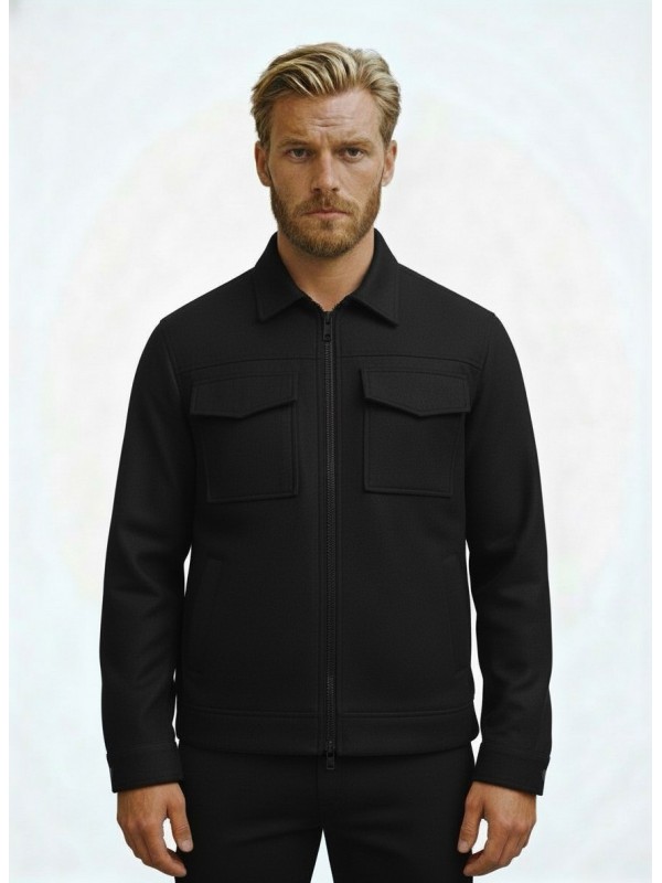Life Style Butiken Ανδρικό Jacket τύπου Wool με τσέπες με καπάκι μπροστά LS177231 Black