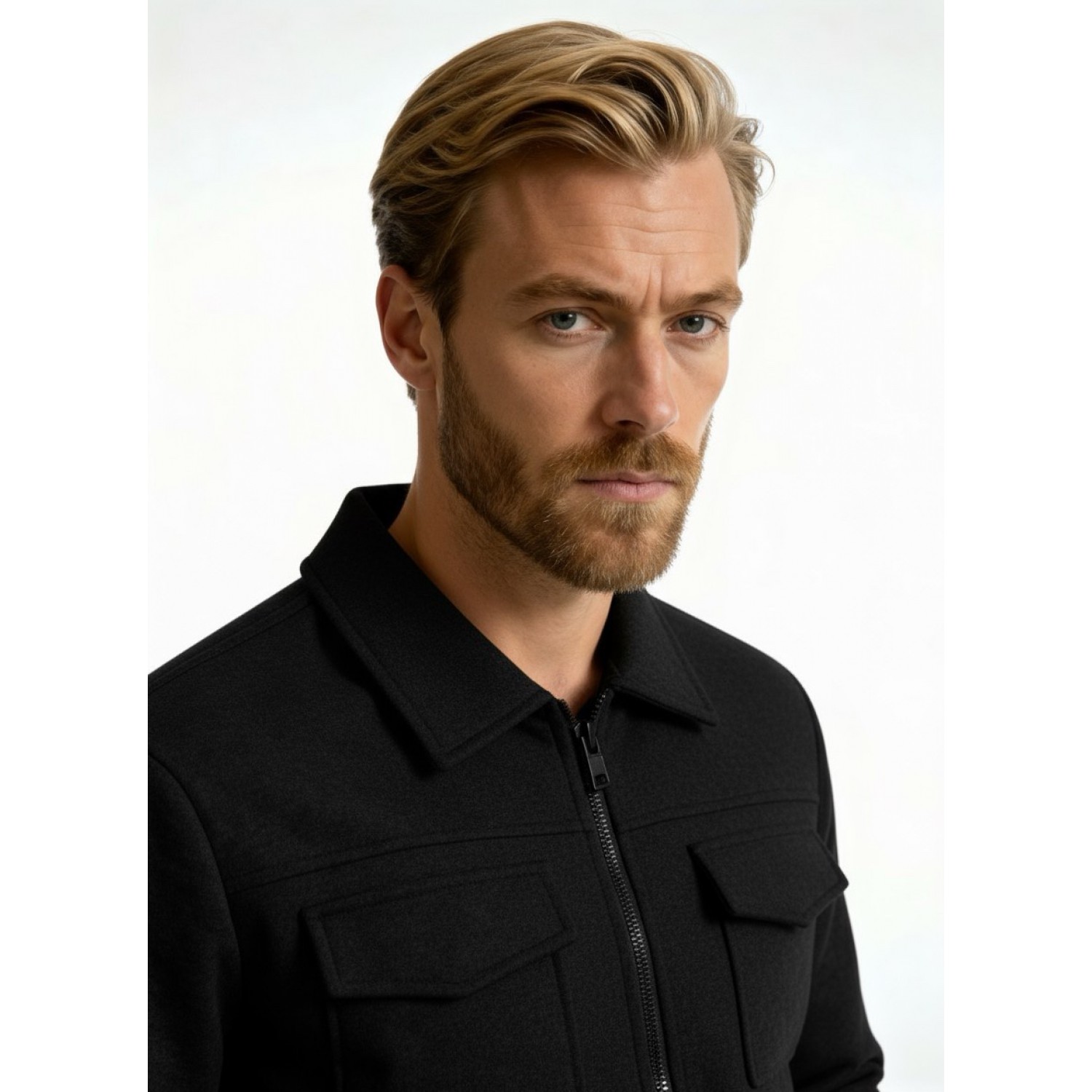 Life Style Butiken Ανδρικό Jacket τύπου Wool με τσέπες με καπάκι μπροστά LS177231 Black