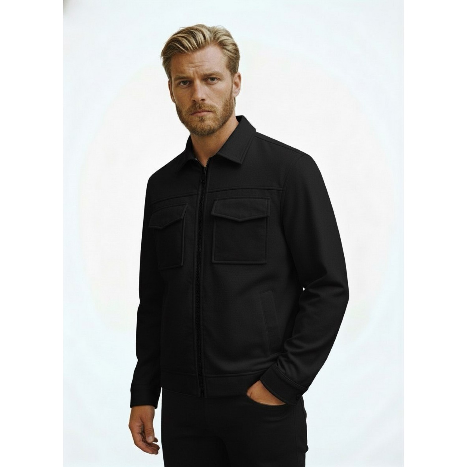 Life Style Butiken Ανδρικό Jacket τύπου Wool με τσέπες με καπάκι μπροστά LS177231 Black