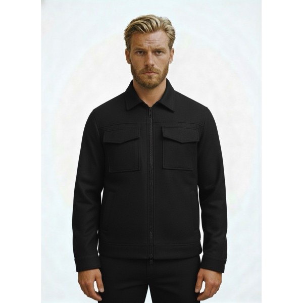 Life Style Butiken Ανδρικό Jacket τύπου Wool με τσέπες με καπάκι μπροστά LS177231 Black