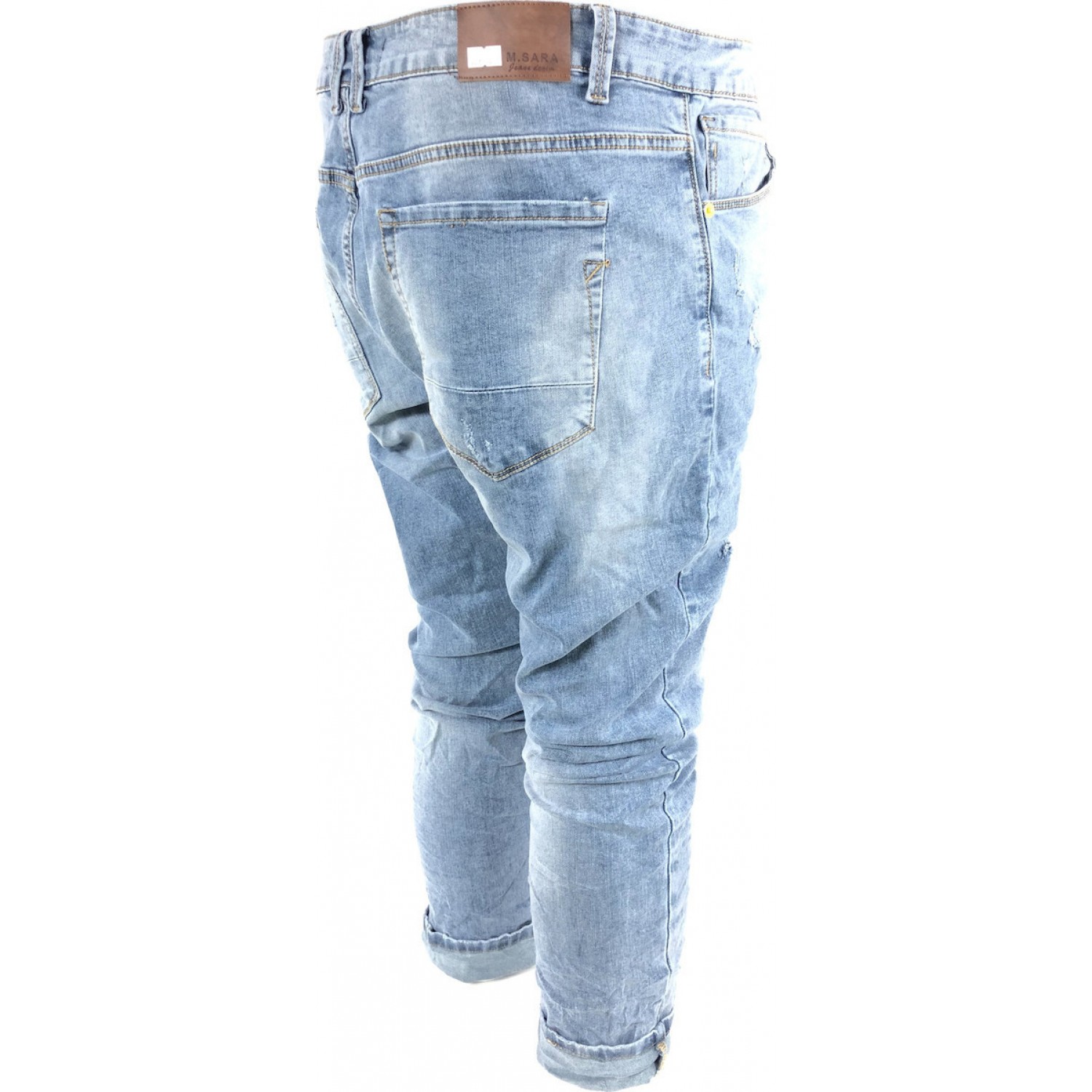 Ανδρικό Τζιν παντελονι ξεβαμμένο ελαστικό M. SARA 3242 ΜΠΛΕ ΑΝΟΙΧΤΟ