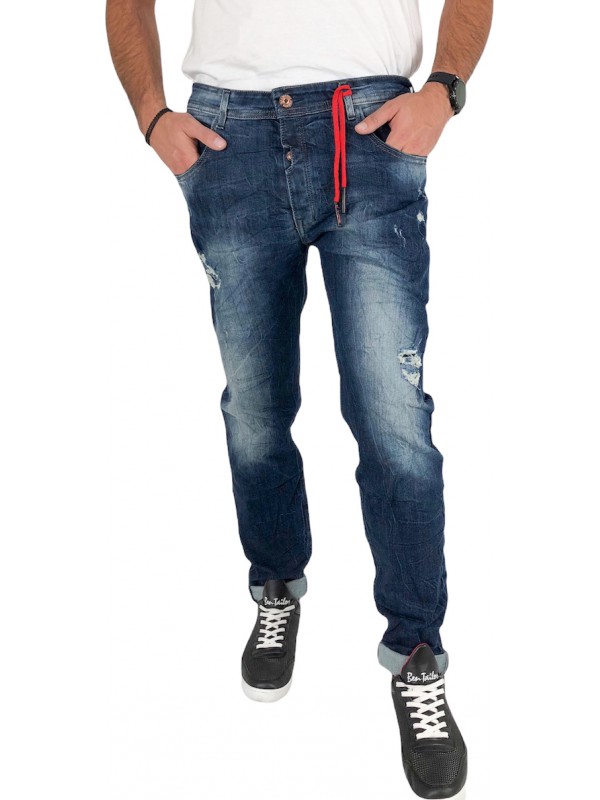 Back2jeans M5A Ανδρικό Παντελόνι Τζιν με Slim Εφαρμογή Navy Μπλε