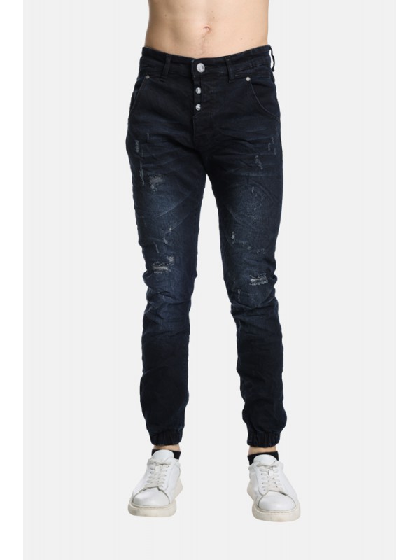 Life Style Butiken Ανδρικό Παντελόνι Jean με Λάστιχο στον Αστράγαλο LS12498326 Blue-Black Κανονική Εφαρμογή 