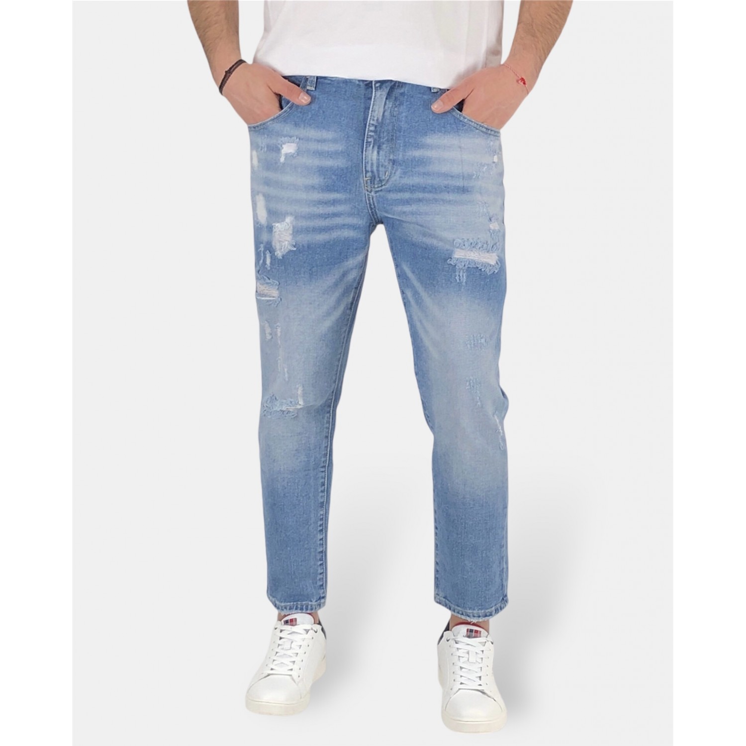Ανδρικό Ξεβαμμένο Loose Jeans ANDREA FALCO AF0958L Ανοιχτό Μπλε