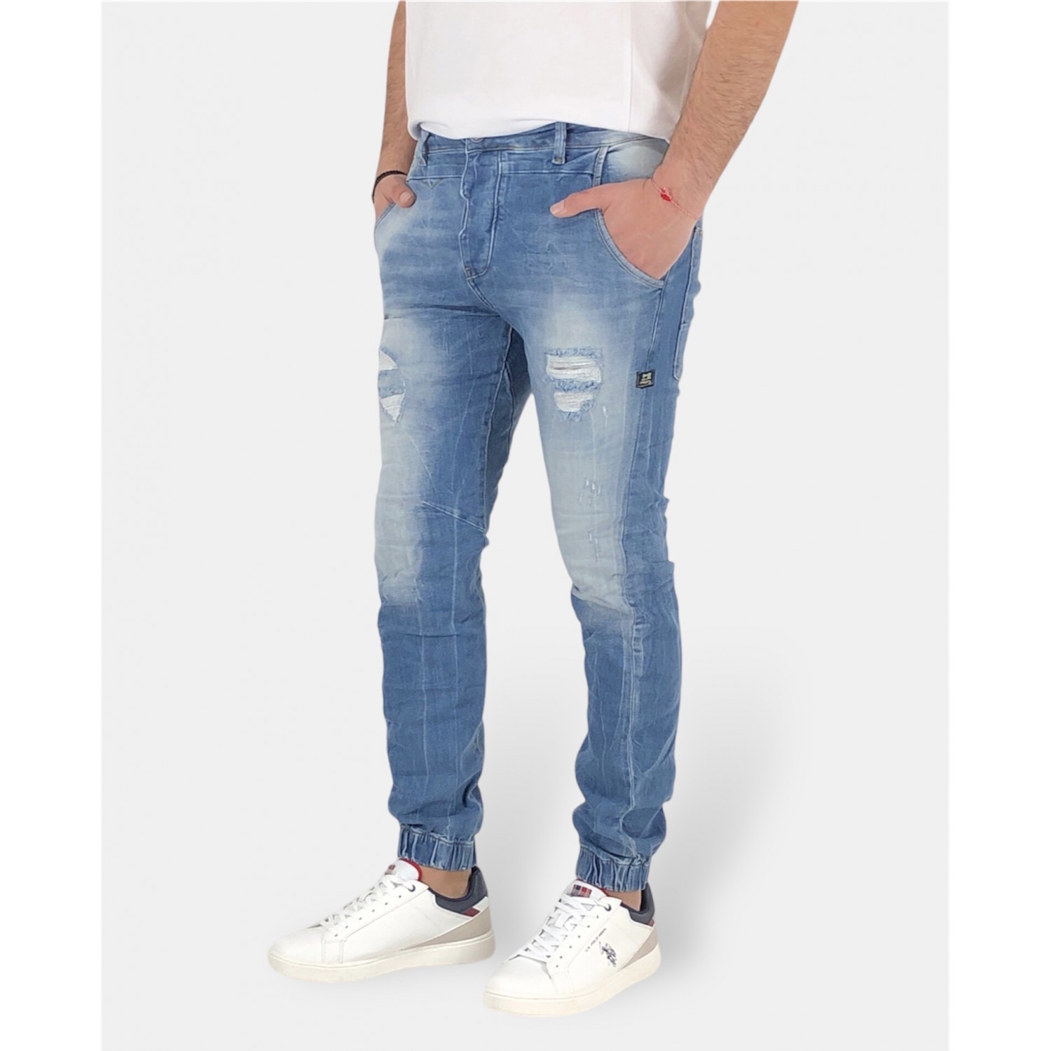 Ανδρικό Jean παντελόνι με λάστιχο στον αστράγαλο Profil 640 Ανοιχτό Μπλε