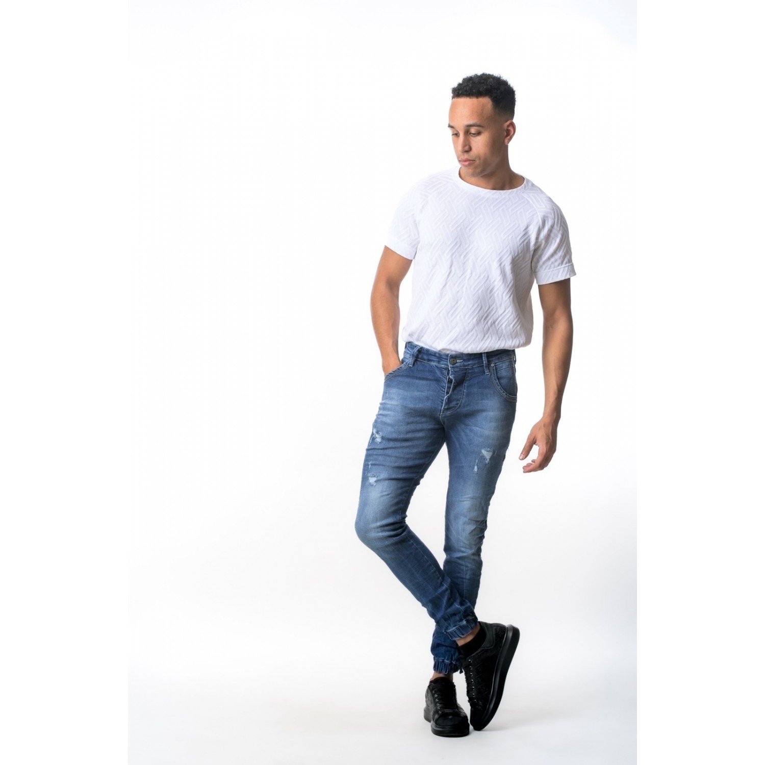 Life Style Butiken 680  Μπλε Ανδρικό Jean παντελόνι με λάστιχο στον αστράγαλο Κανονική Εφαρμογή