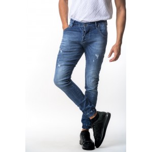 Life Style Butiken 680  Μπλε Ανδρικό Jean παντελόνι με λάστιχο στον αστράγαλο Κανονική Εφαρμογή