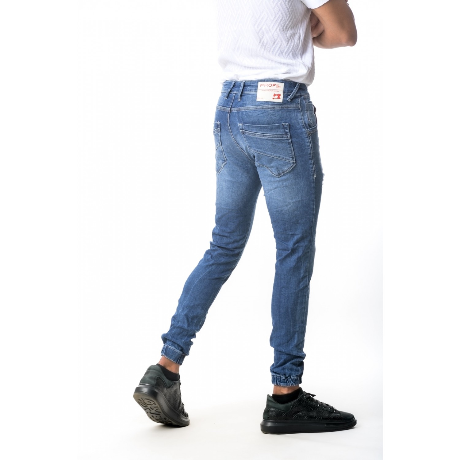 Life Style Butiken 680  Μπλε Ανδρικό Jean παντελόνι με λάστιχο στον αστράγαλο Κανονική Εφαρμογή