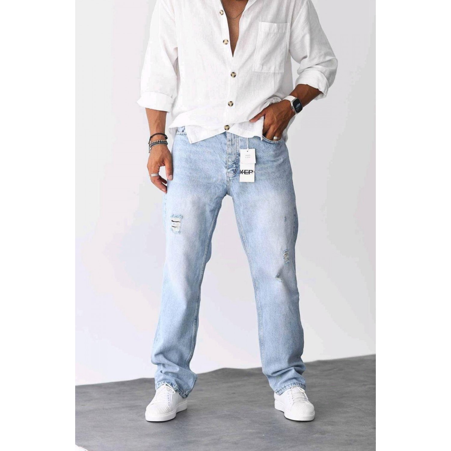 Life Style Butiken Ανδρικό Jean Παντελόνι Baggy LS1146 LIGHT BLUE