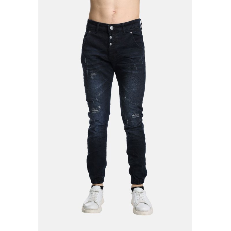 Life Style Butiken Ανδρικό Παντελόνι Jean με Λάστιχο στον Αστράγαλο LS12498326 Blue-Black Κανονική Εφαρμογή