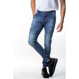 Life Style Butiken 680  Μπλε Ανδρικό Jean παντελόνι με λάστιχο στον αστράγαλο Κανονική Εφαρμογή 2
