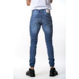 Life Style Butiken 680  Μπλε Ανδρικό Jean παντελόνι με λάστιχο στον αστράγαλο Κανονική Εφαρμογή 4