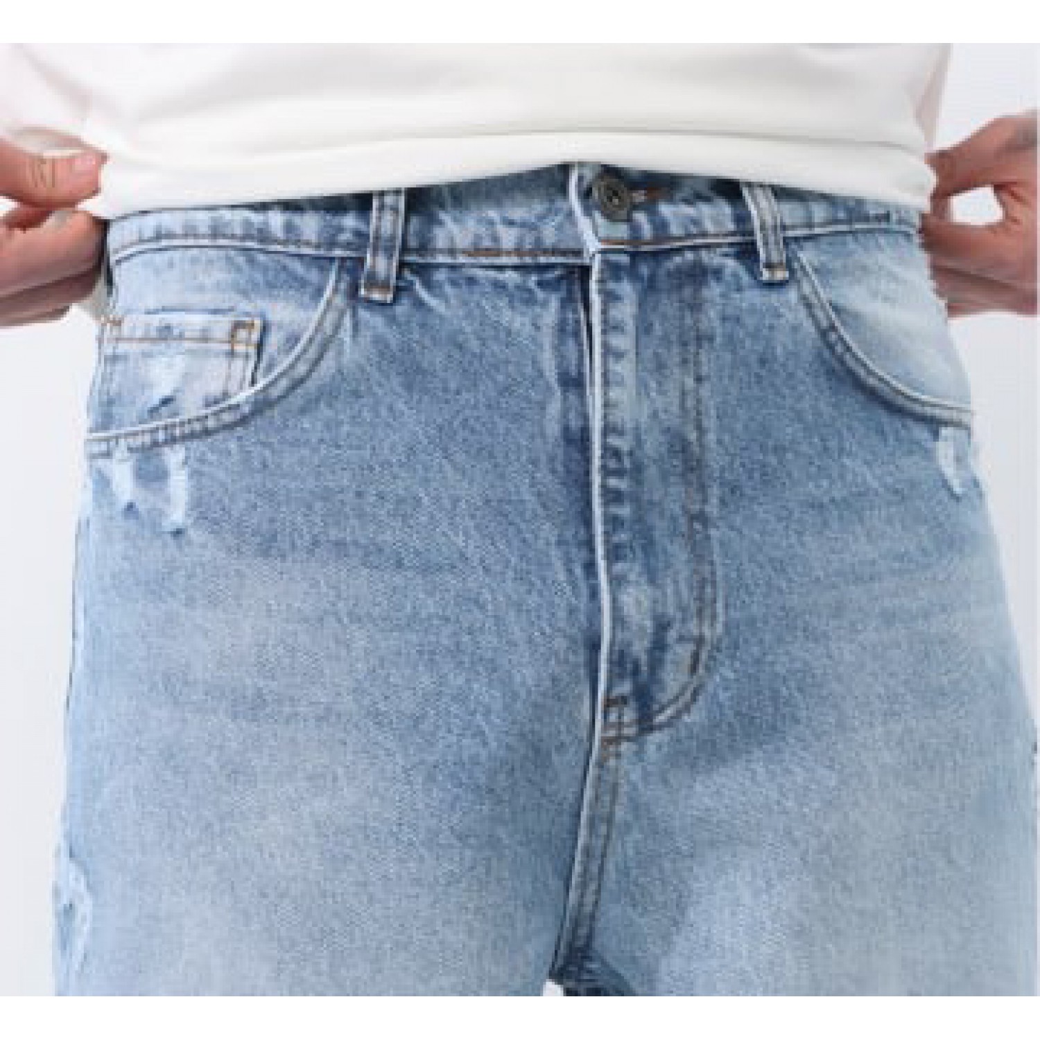 Life Style Butiken Ανδρικό Jean Παντελόνι Baggy Με Σκισίματα LS117992 LIGHT BLUE