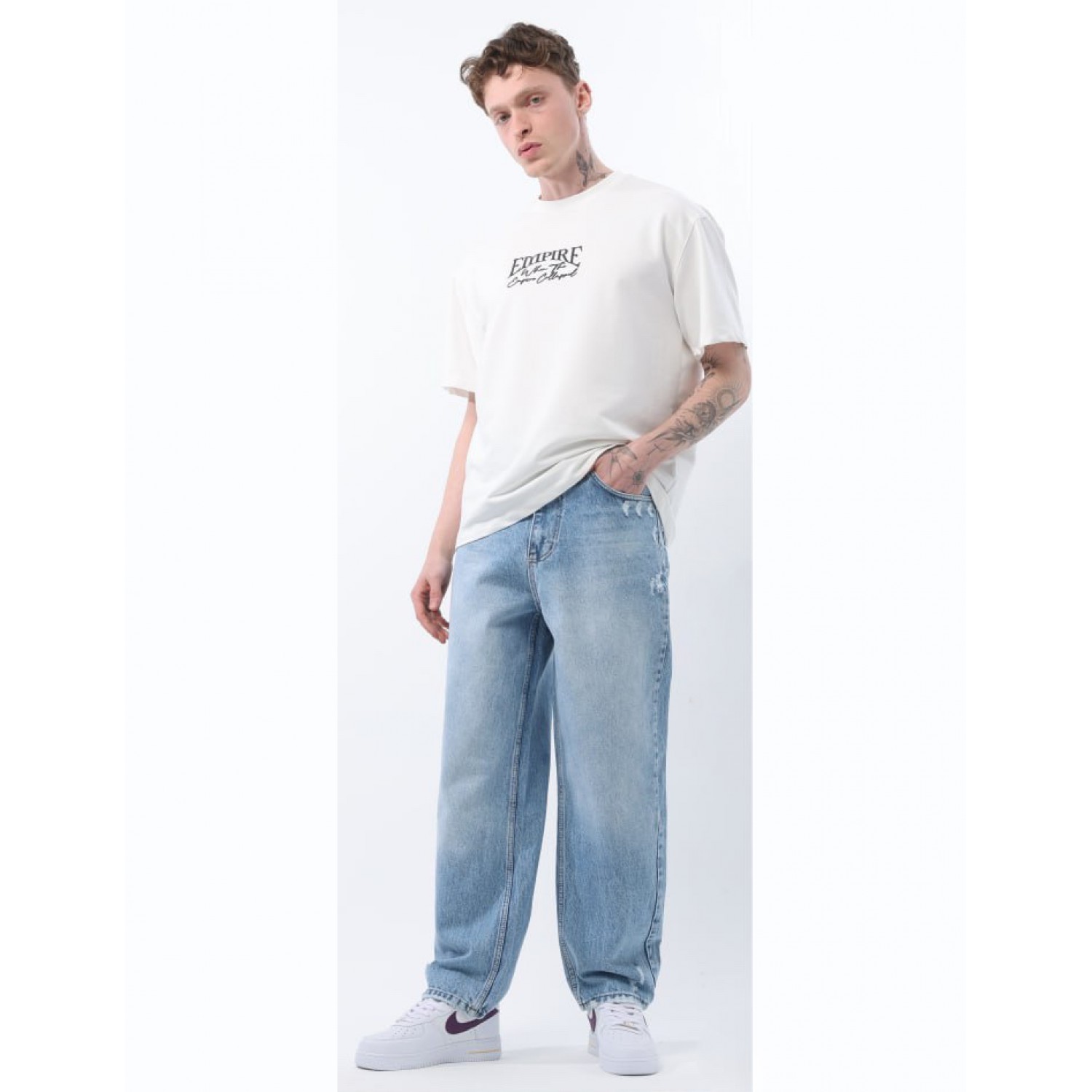 Life Style Butiken Ανδρικό Jean Παντελόνι Baggy Με Σκισίματα LS117992 LIGHT BLUE